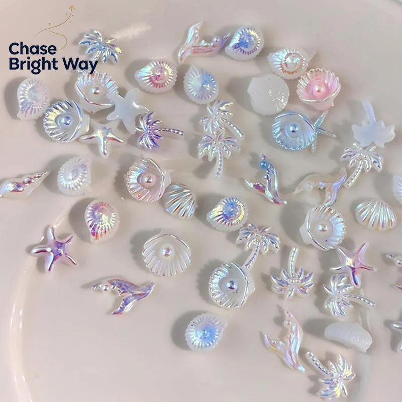 50-Pc Ocean Nail Charms Aurora Shell Starfish Mermaid DIY Set