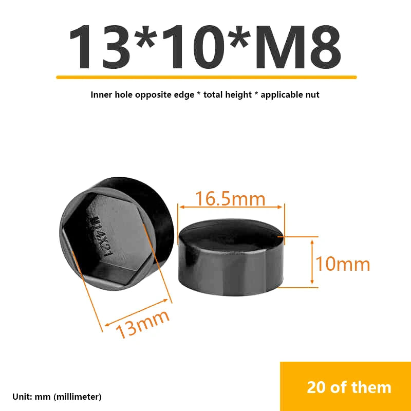 Hexagonal Nut Plastic Protective Caps 20-Pack | Screw Covers