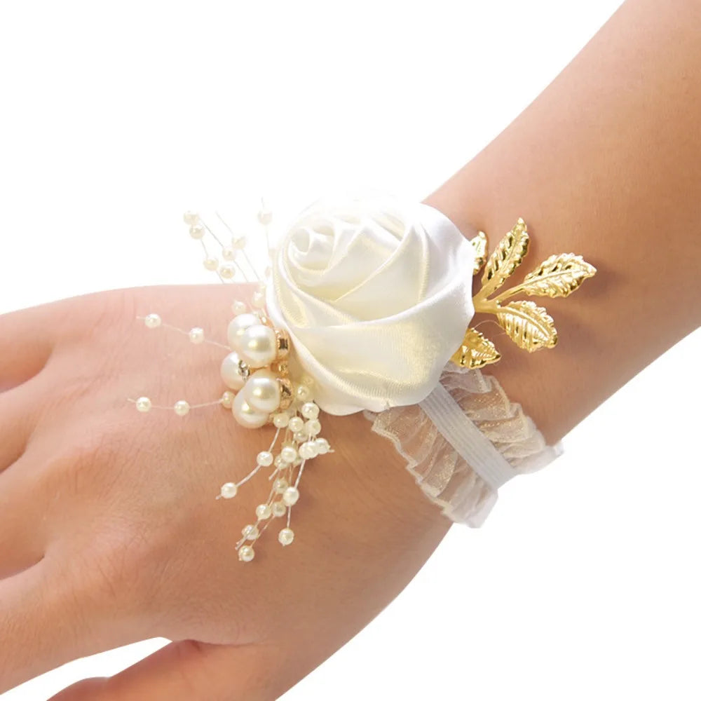 Wrist Corsage Bracelet – Silk Rose Bridesmaid Flower Accessory