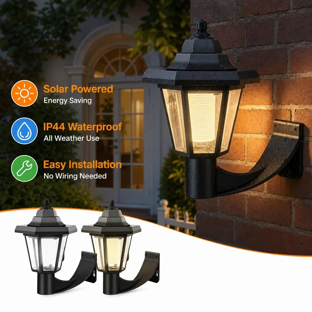 Retro Solar Wall Light IP66 Waterproof Outdoor Garden Lamp