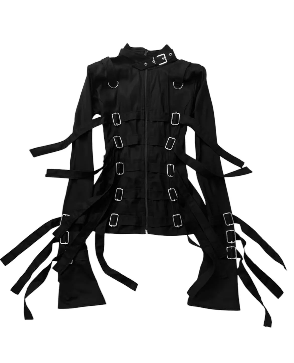 Y2K Punk Goth Buckle Strap Zip-Up Jacket – Women's Streetwear