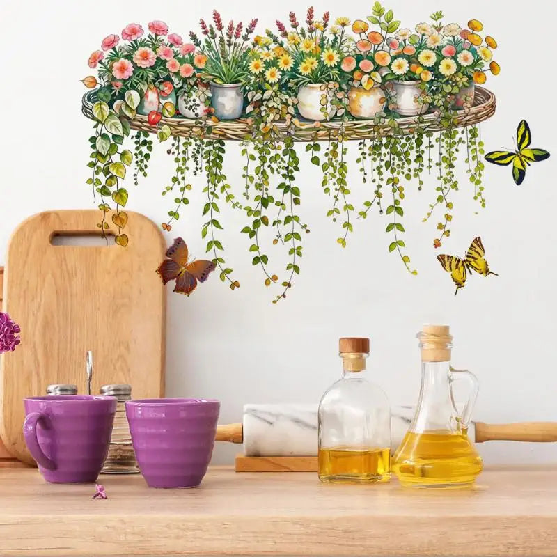 Potted Green Plant Wall Decal – Waterproof Self-Adhesive Sticker