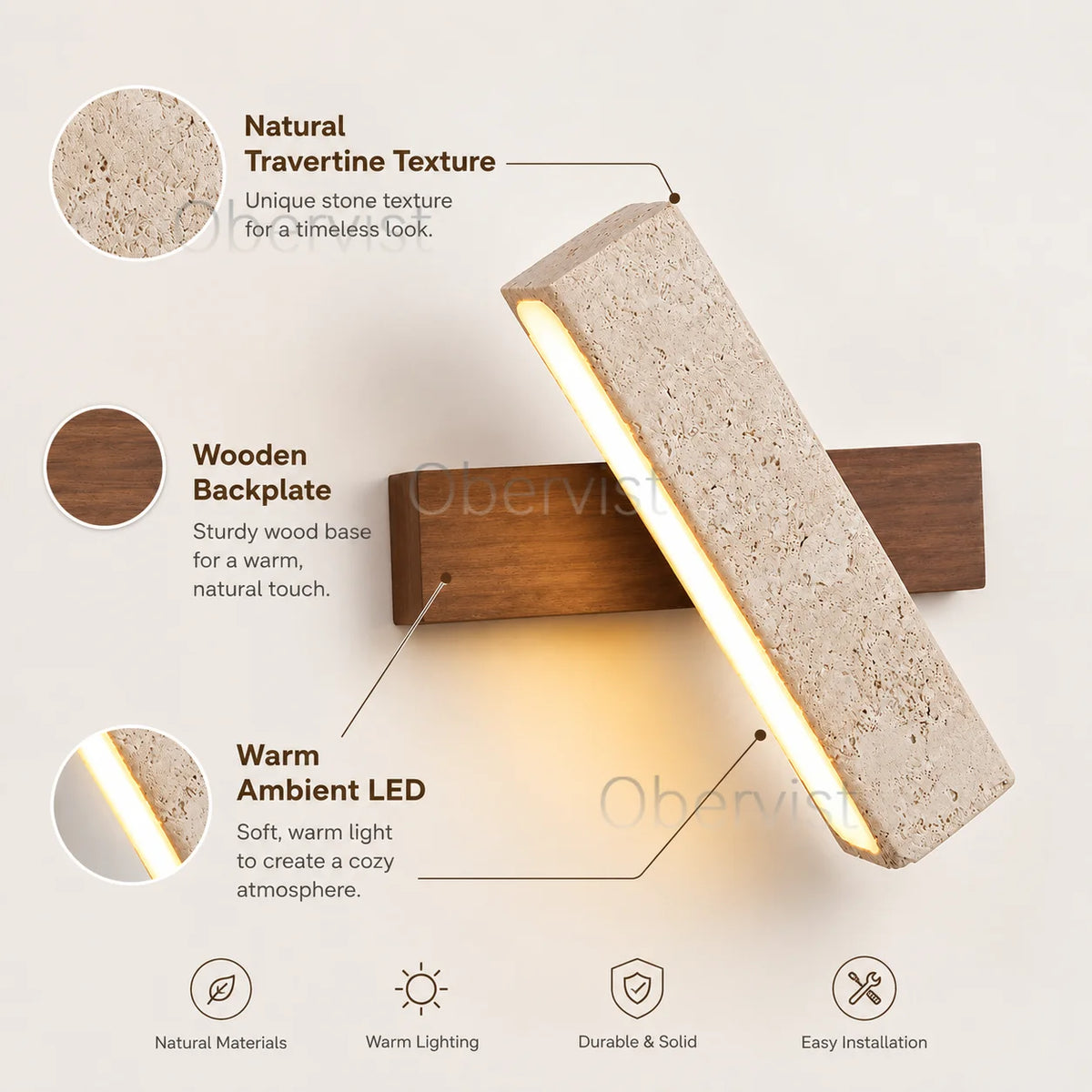 Wabi-Sabi Travertine LED Wall Sconce | Rotatable Pull Chain Lamp