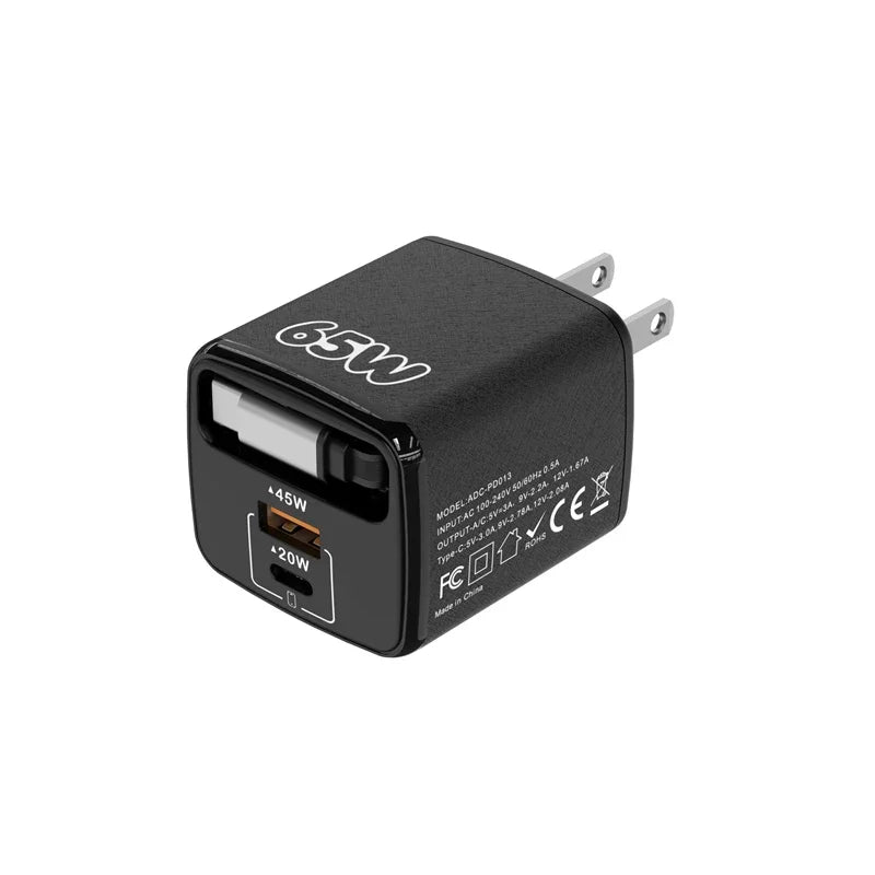 PD 65W Multi-Port Fast Charger with 70cm Extension | EU US UK