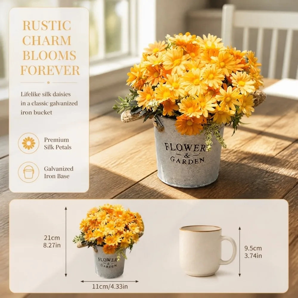 Silk Potted Artificial Daisy Flowers – Orange Fall Home Decor