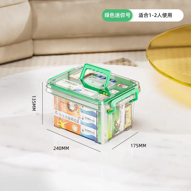 Double Layer Transparent Pill Medicine Storage Box with Handle