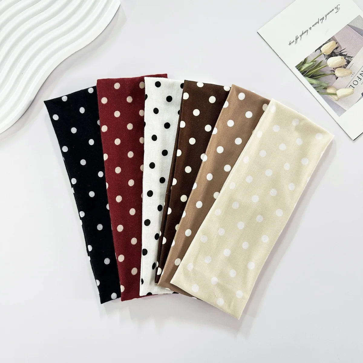 Y2K Boho Polka Dot Wide Headband – Women's Stretch Hair Wrap