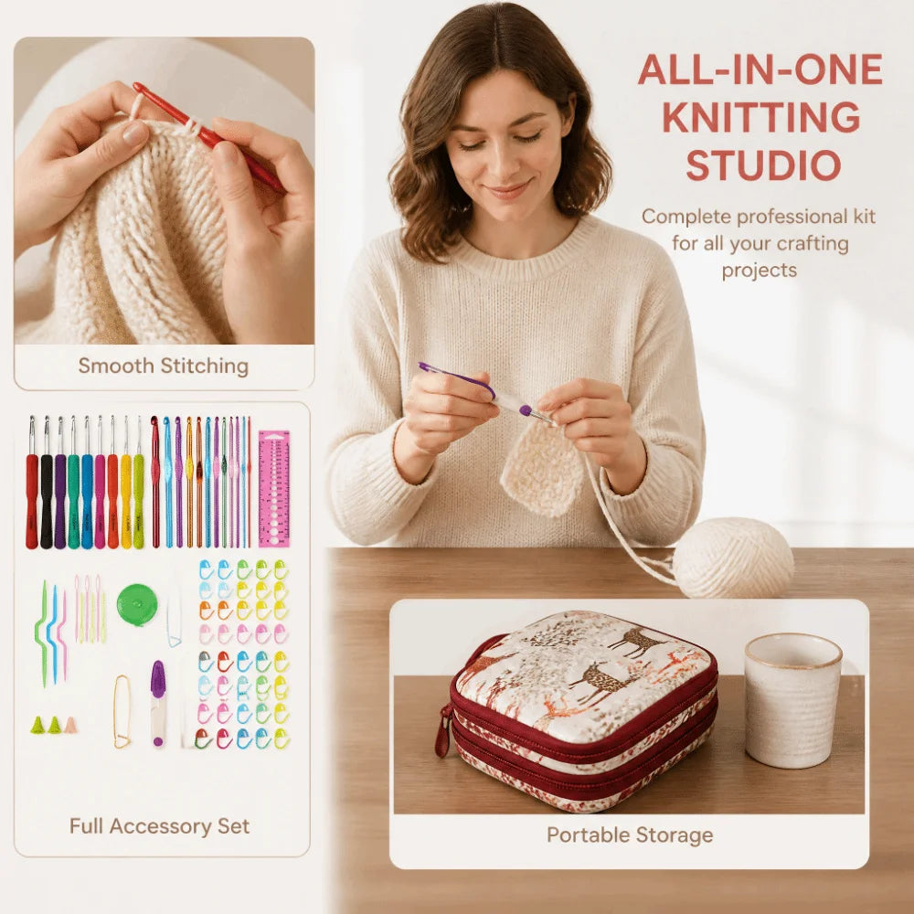 Ergonomic Crochet Hook Set – 21-Piece Kit with Storage Case