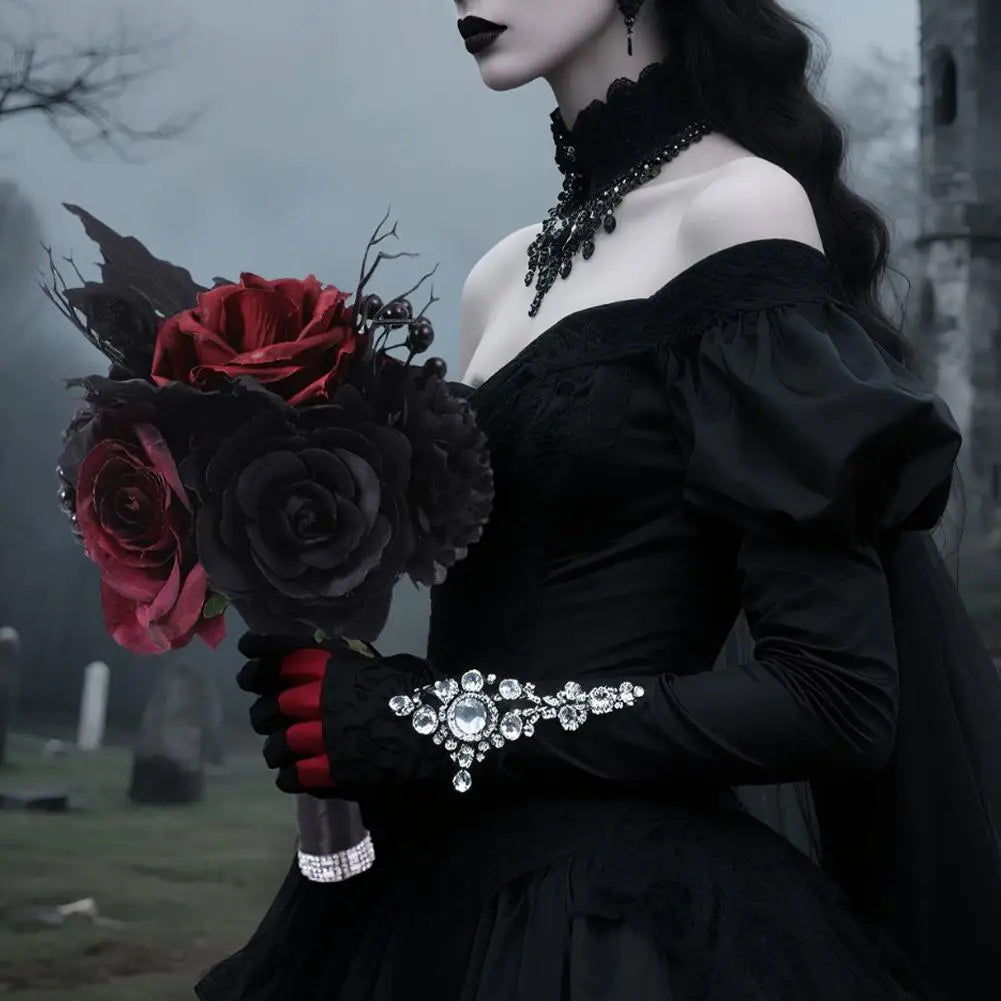 Gothic Black Burgundy Bridal Bouquet – Silk Rose Wedding Flowers