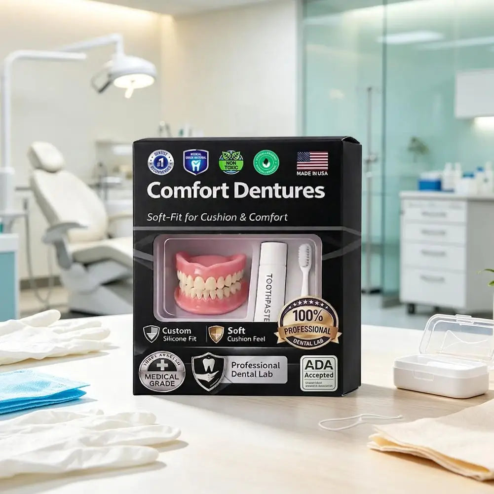 Silicone Denture Set – Upper & Lower False Teeth Kit + Brush