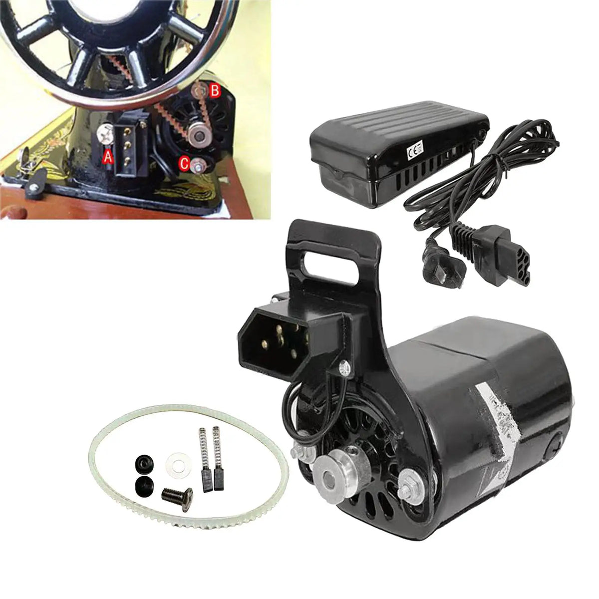 Sewing Machine Motor Kit – Speed Pedal, Belt & Buttons