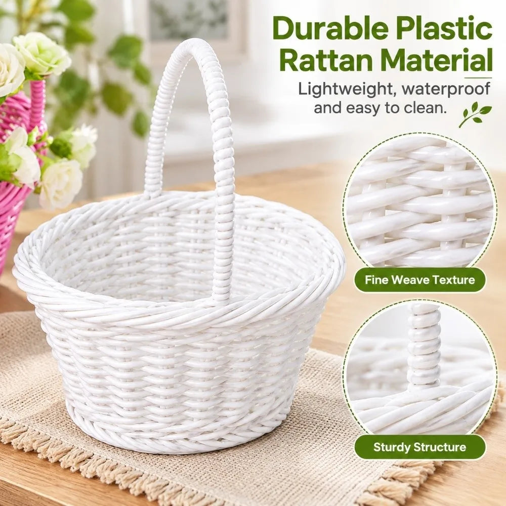 Handwoven Imitation Rattan Flower Basket with Handle – 2 Colors