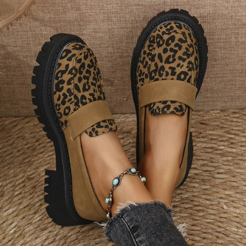 Women's Leopard Platform Loafers – Slip-On Soft Sole Shoes