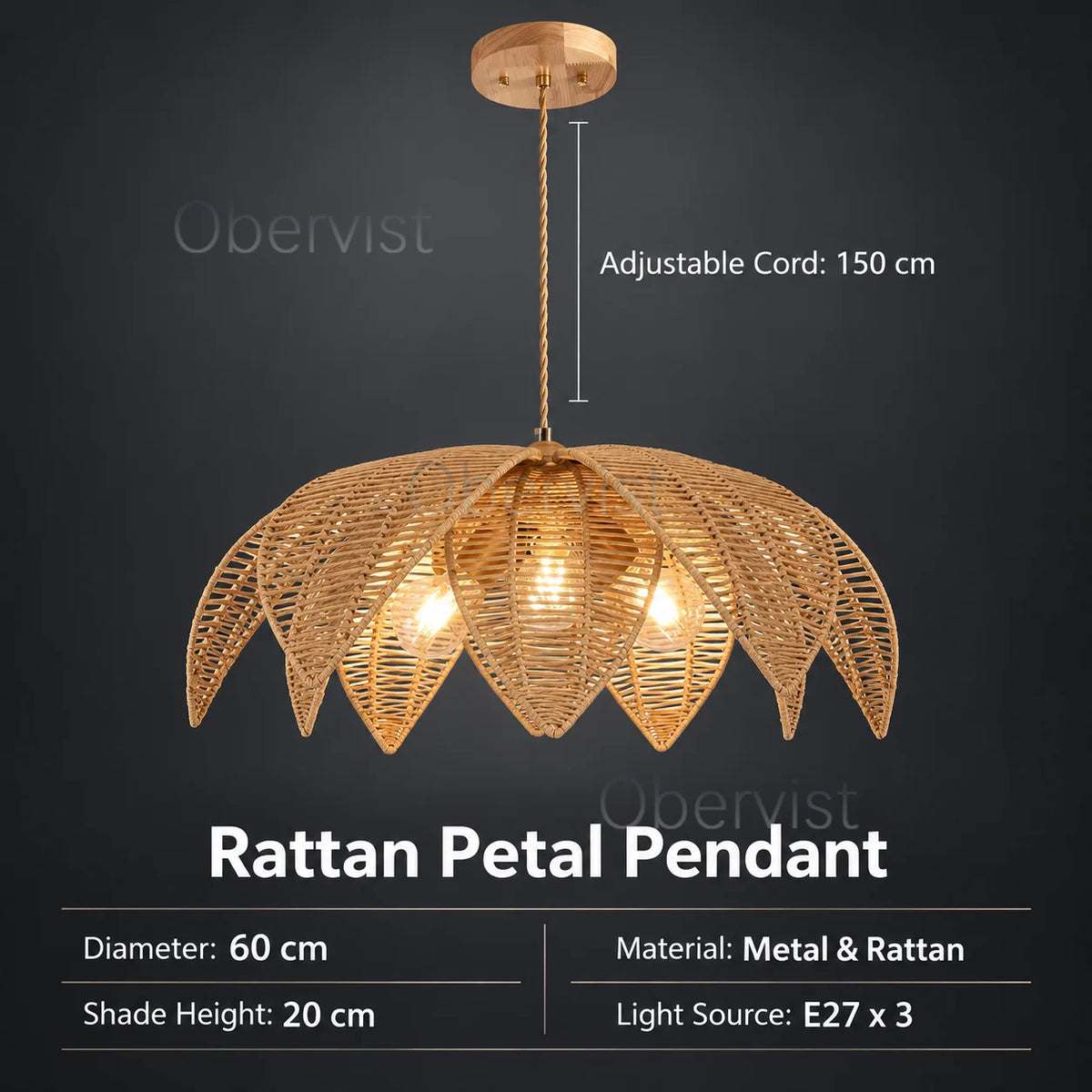 Woven Rattan Pendant Light – Vintage Nordic Hanging Lamp E27