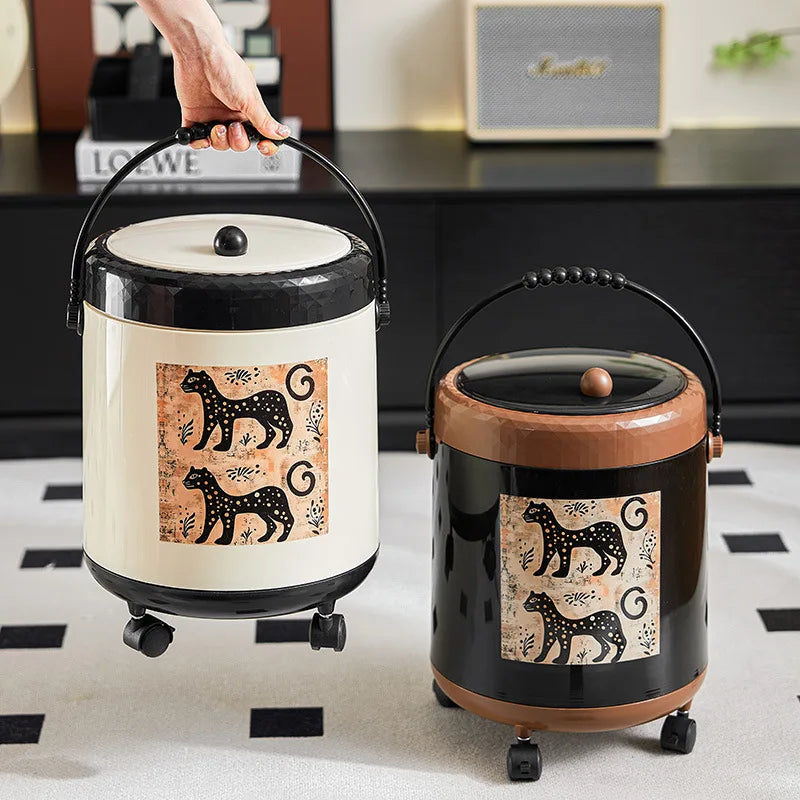 Vintage Mid-Century Modern Decorative Trash Can with Lid