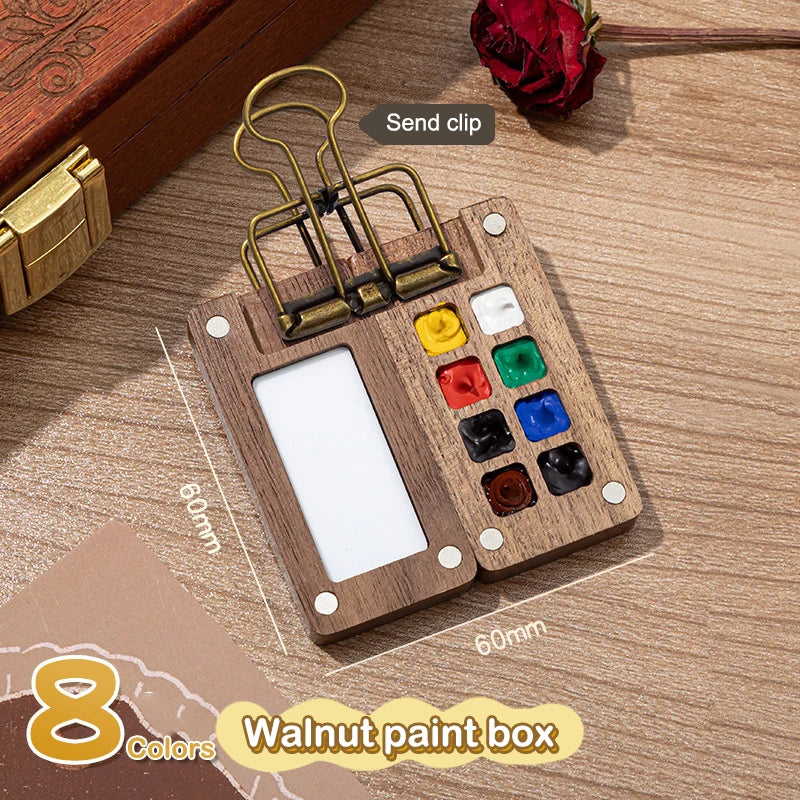 Mini Walnut Wood Watercolor Palette | Portable Travel Paint Box