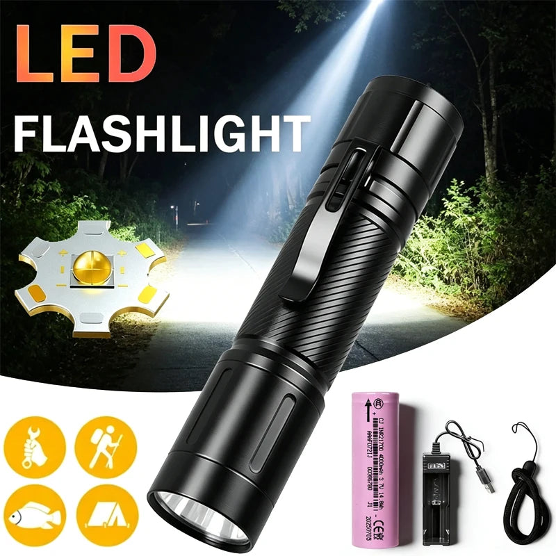 1200 Lumen Tactical Flashlight – 6 Modes, 360° Clip, IP66