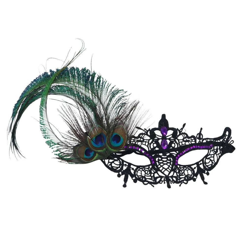 Rhinestone Half Face Masquerade Mask – Peacock Feather Venice