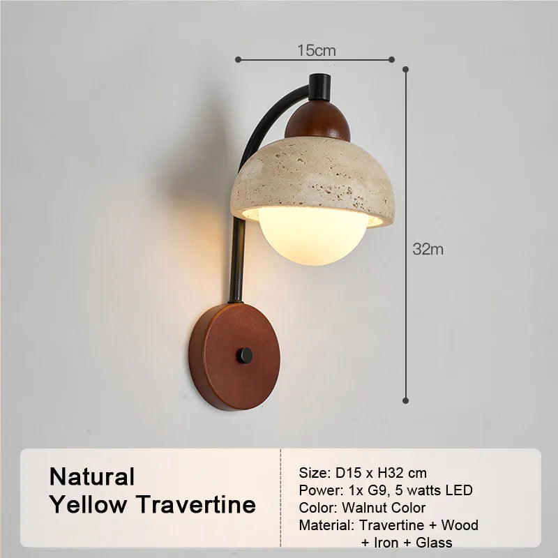 Retro LED Wall Lamp – Natural Yellow Travertine Stone Light