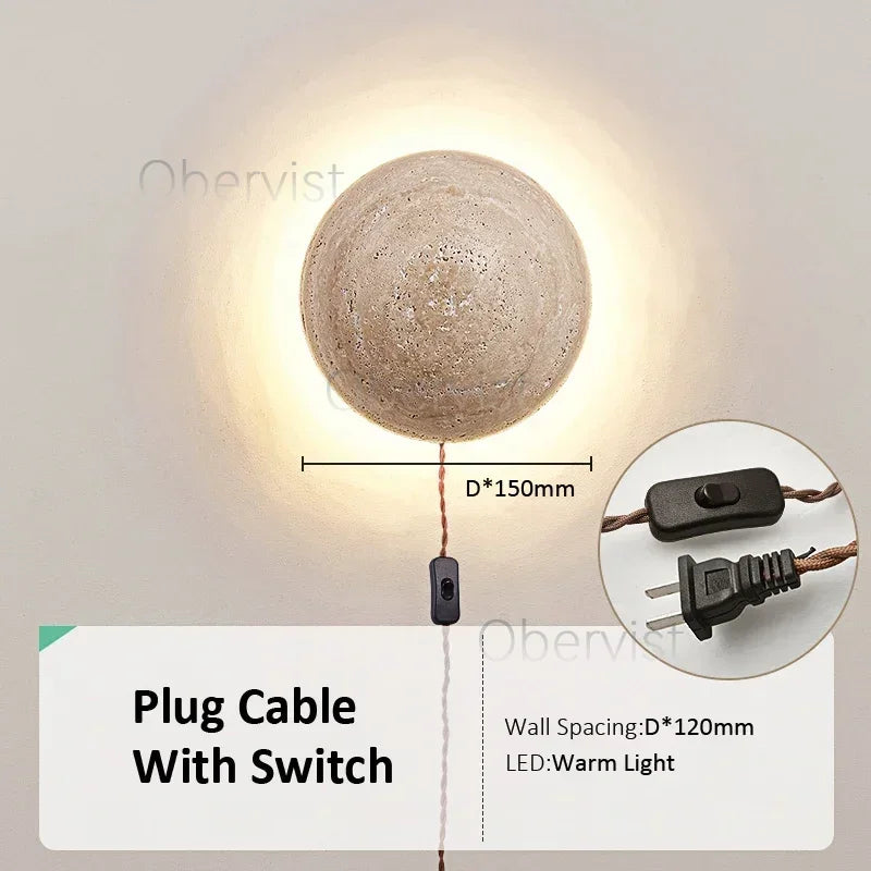 Travertine Stone LED Wall Sconce – Wabi Sabi Natural Light