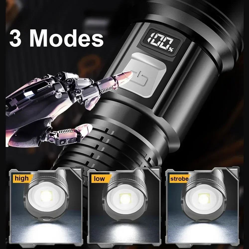 Tactical LED Flashlight 300000LM USB-C Rechargeable Zoom Torch