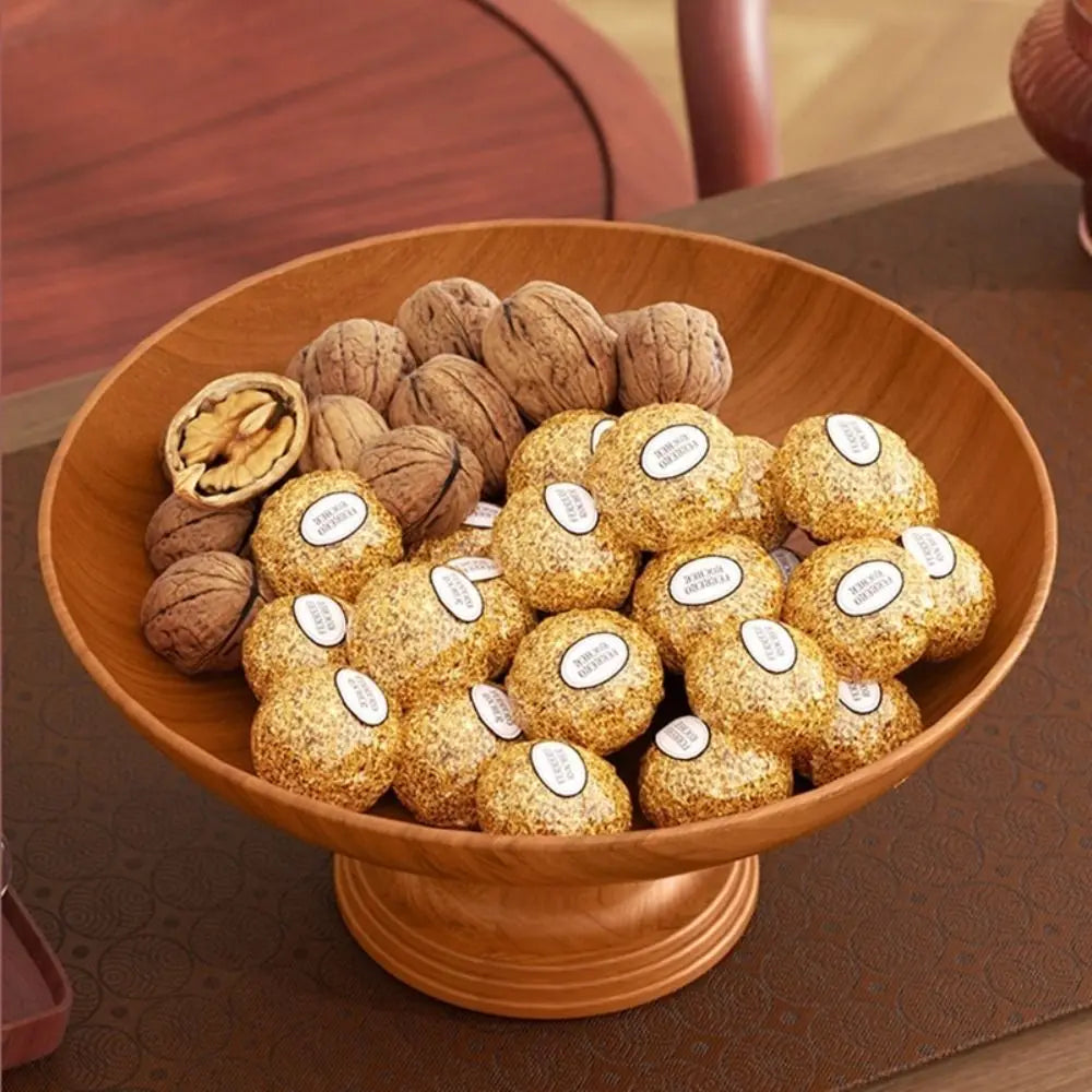 Nordic Wood Grain Fruit & Snack Tray – Detachable Pedestal Dish