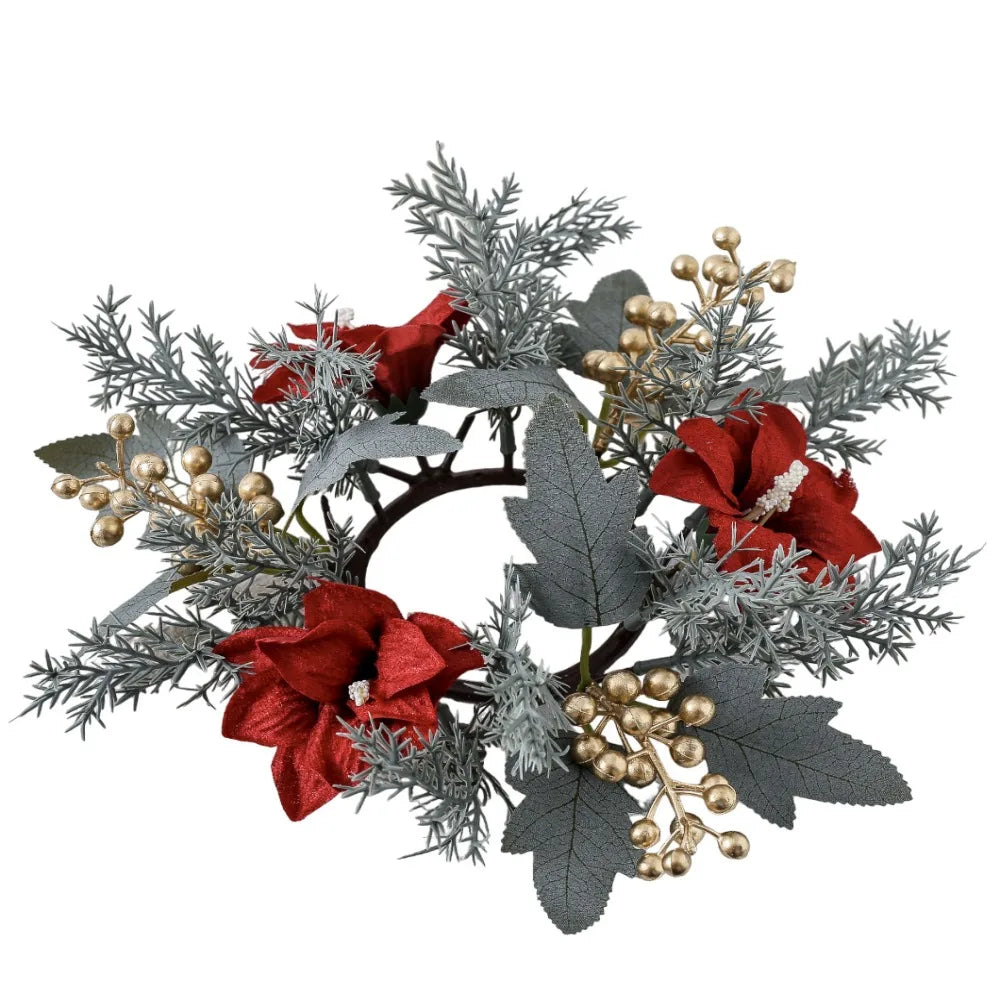 Christmas Candle Ring Wreath 25cm – Artificial Flower Holder