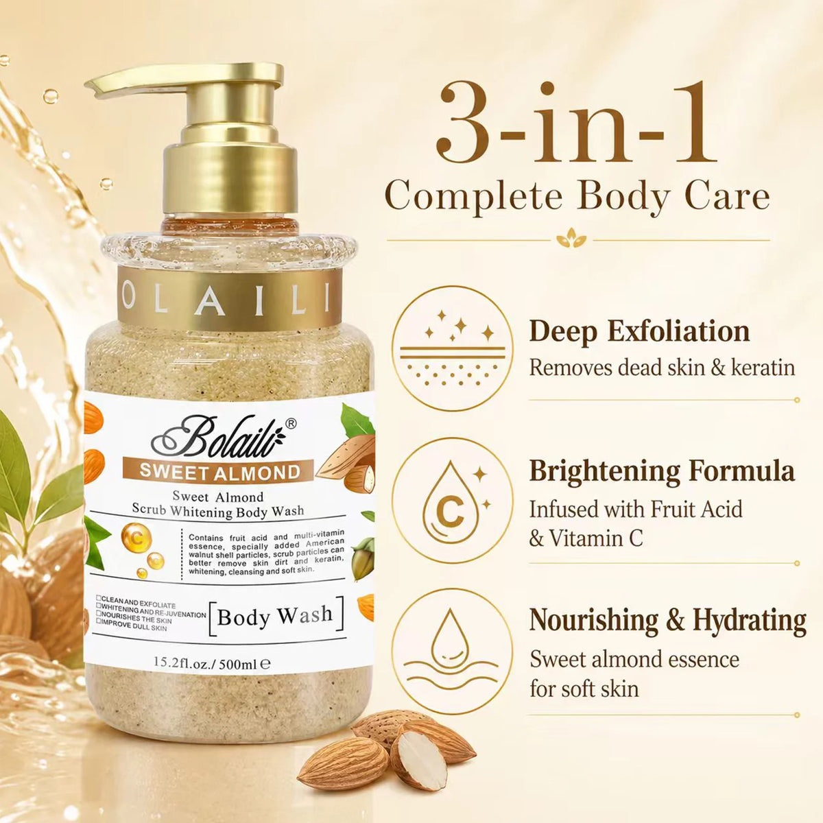 Sweet Almond Body Scrub Shower Gel 500ml – Exfoliating Body Wash