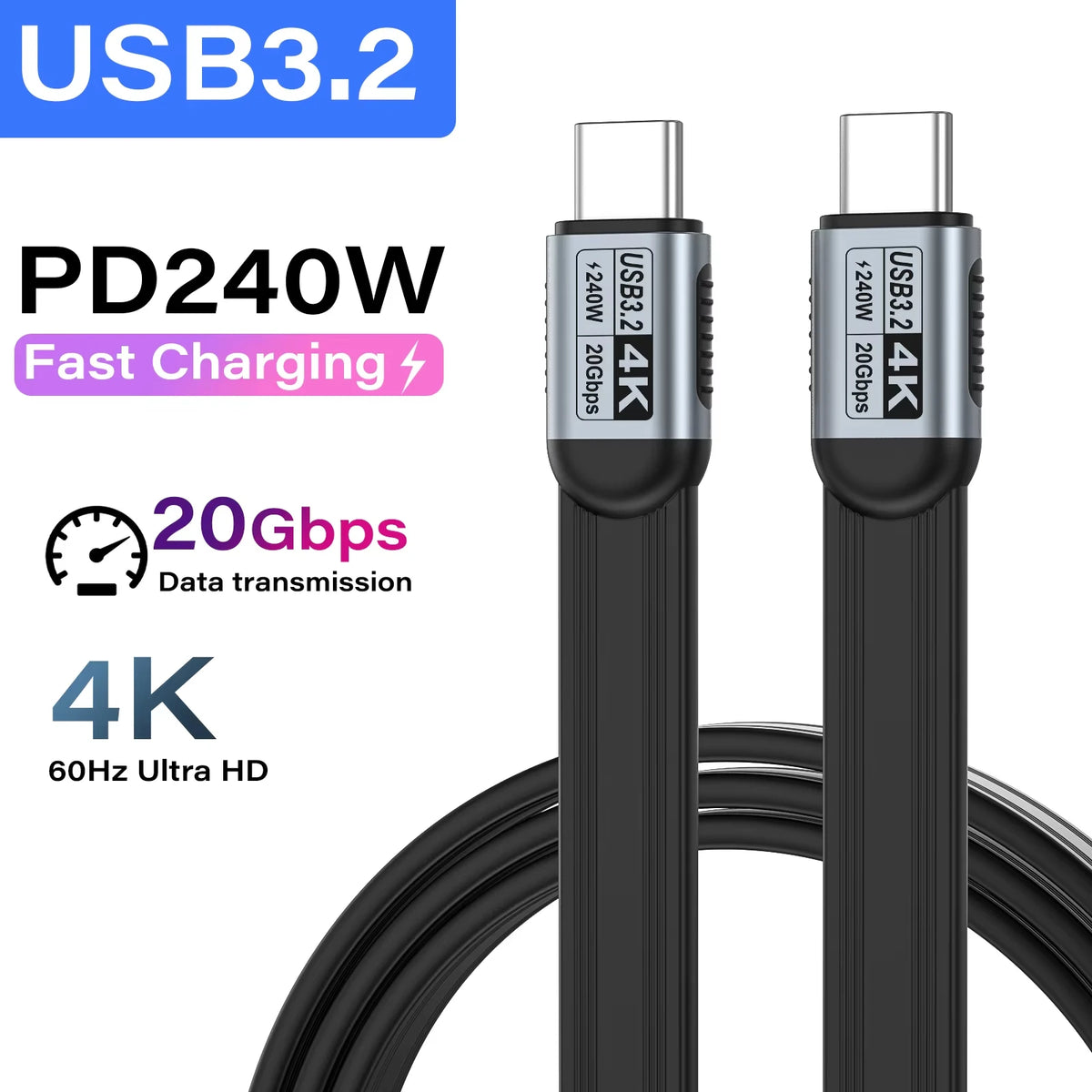 USB-C to USB-C Cable 240W 20Gbps 4K@60Hz Thunderbolt 5