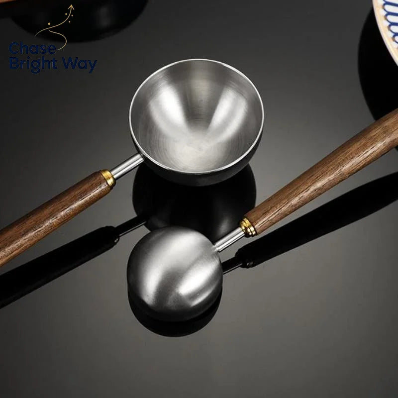 Walnut Wood Stainless Steel Coffee Scoop – Long Handle Spoon