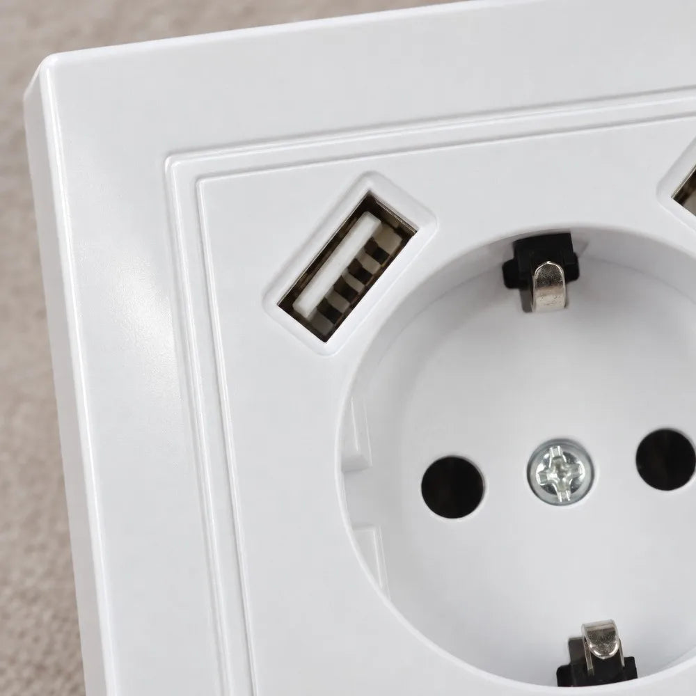 EU Schuko Wall Socket with Dual USB Ports – 5V 2A Charger