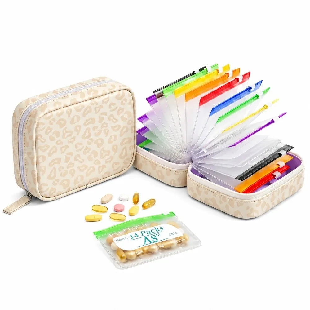 BPA-Free Weekly Pill Organizer – 14 Zippered Pouches Travel Case