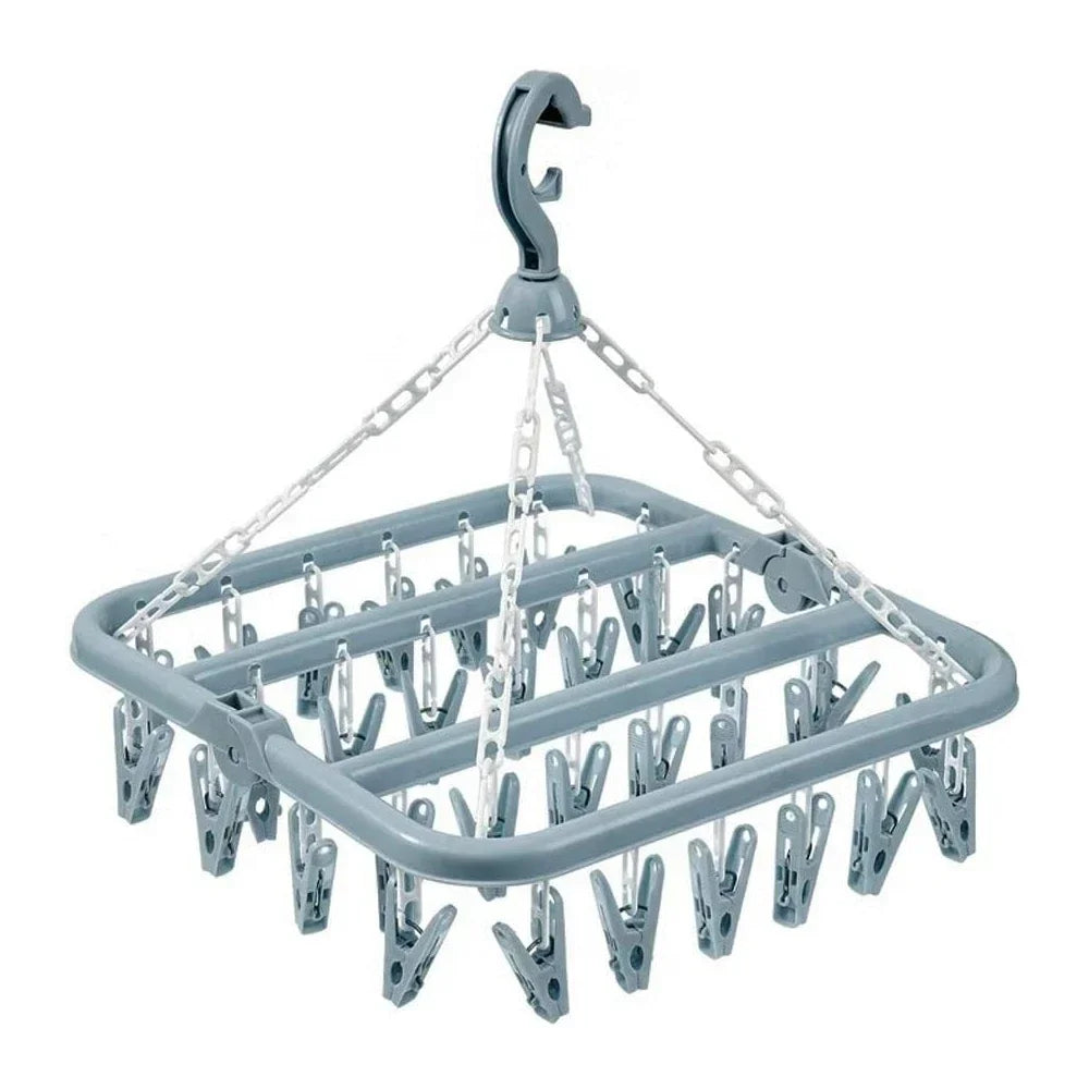 32-Clip Foldable Laundry Drying Hanger for Socks & Underwear