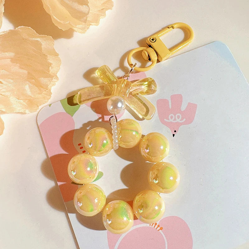 Candy Bow Beaded Wrist Strap Phone Charm & Keychain