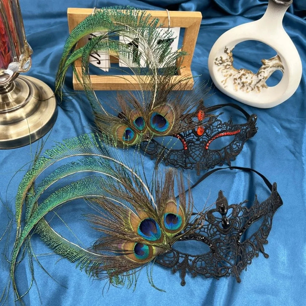 Rhinestone Half Face Masquerade Mask – Peacock Feather Venice