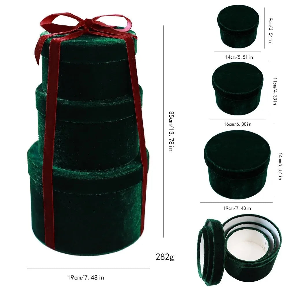 Set of 3 Velvet Round Christmas Gift Boxes – Assorted Sizes