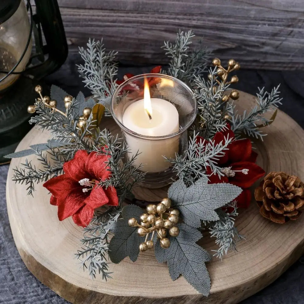 Christmas Candle Ring Wreath 25cm – Artificial Flower Holder