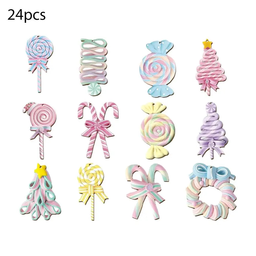 Wooden Pastel Candy Christmas Ornaments Set – 12/24/36 Pcs