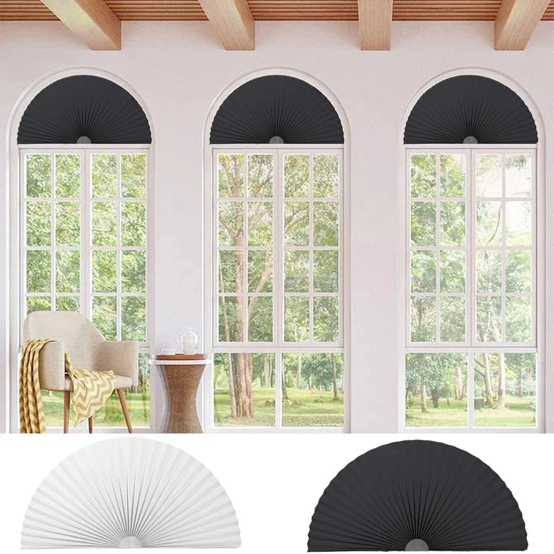 Self-Adhesive Arched Pleated Blind – Half Blackout Fan Shade