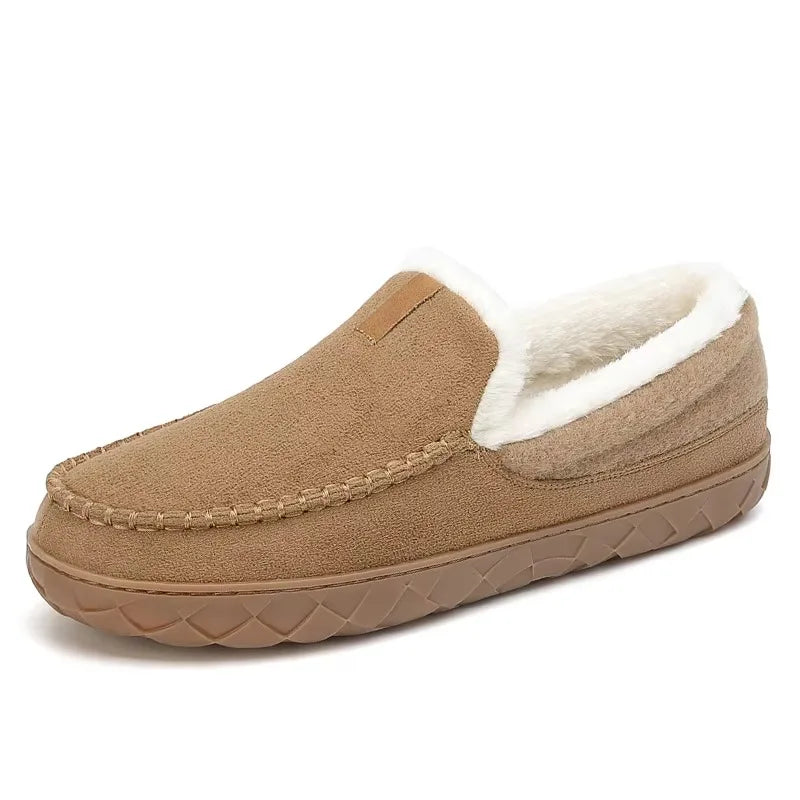 Men's Winter Plush House Slippers – Warm Indoor Suede Shoes