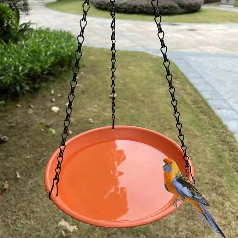 Round Hanging Bird Feeder Birdbath Tray with Chain | Garden