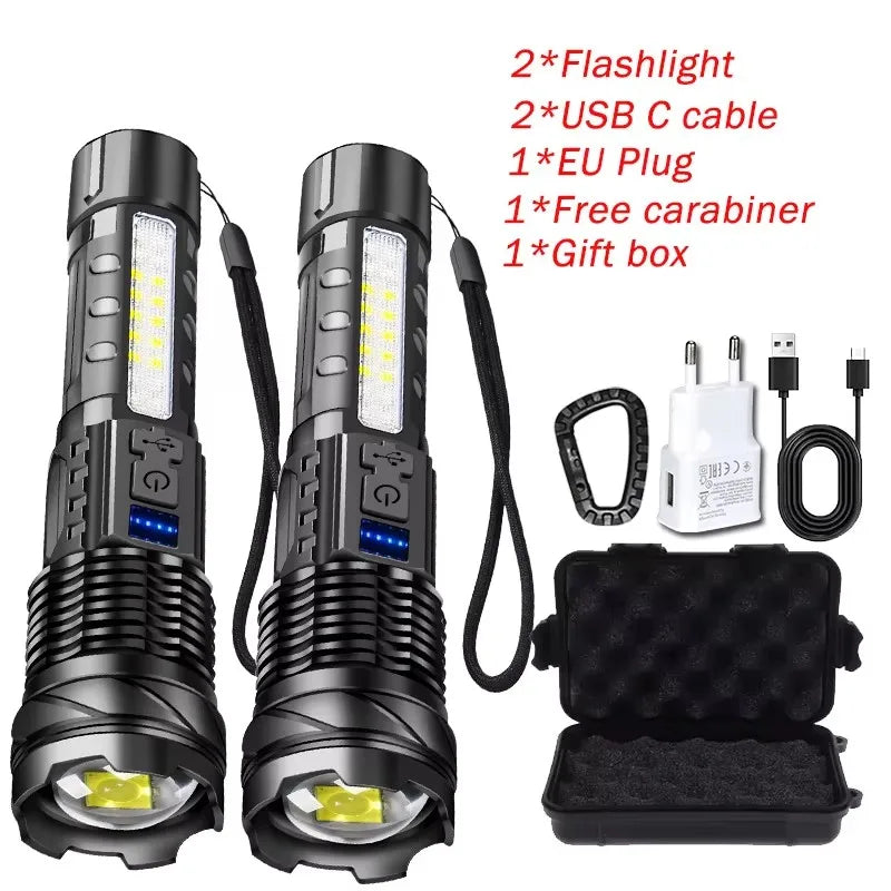 Type-C Rechargeable LED Flashlight – Zoomable 7-Mode Torch