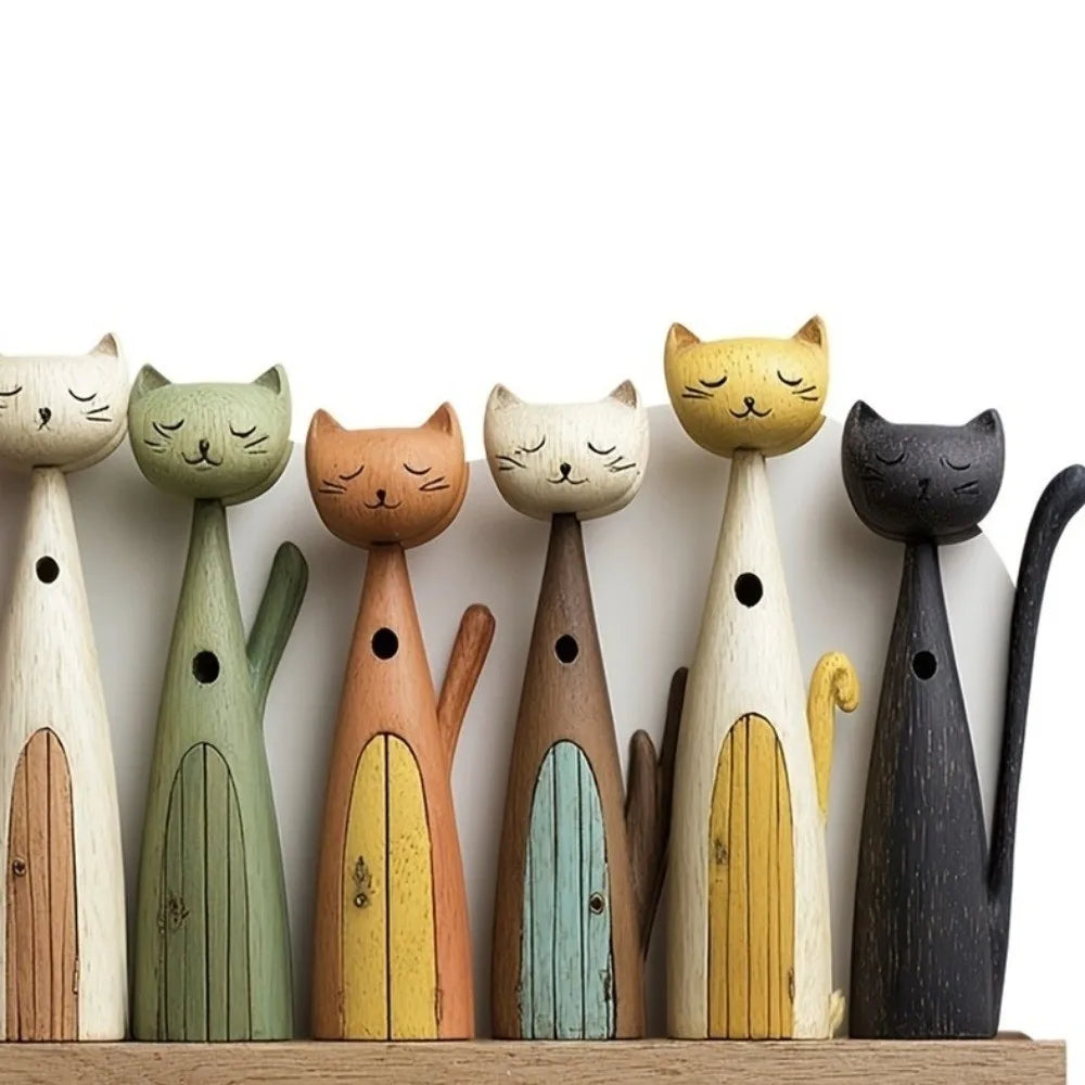 Wooden Cat Wall Key Holder – Colorful Decorative Hook Hanger