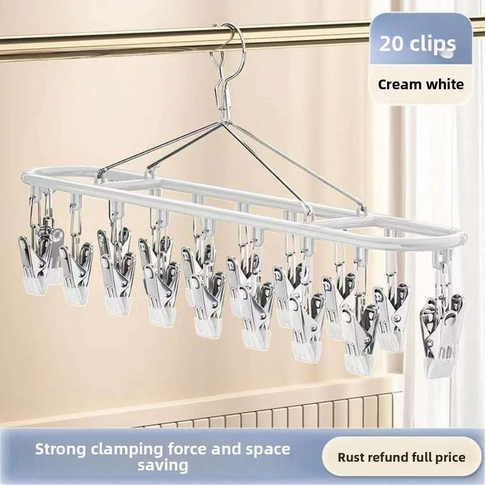 20-Clip Stainless Steel Clothes Drying Rack & Sock Organizer
