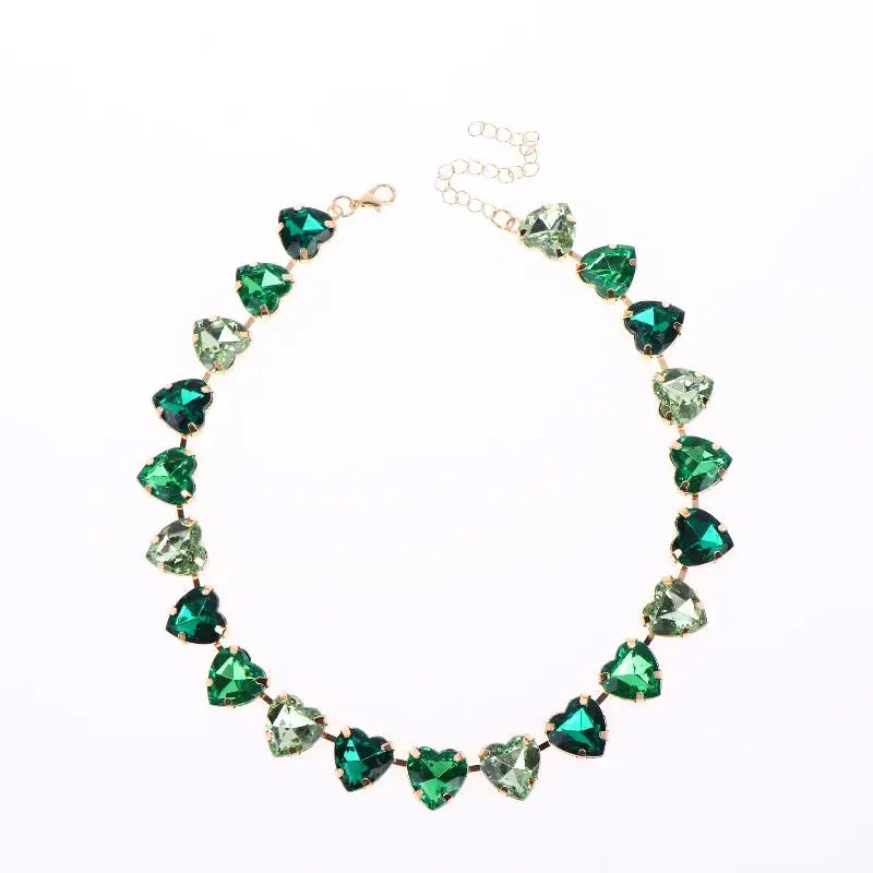 Vintage Rhinestone Crystal Choker Necklace – Colorful Heart