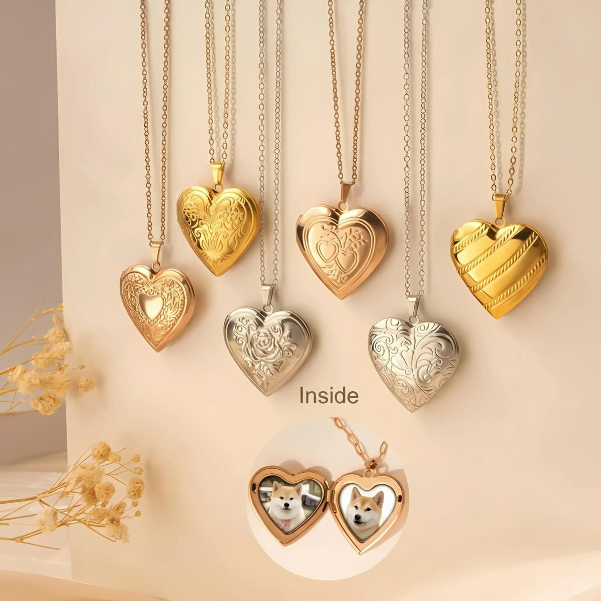 18K Gold Plated Floral Heart Locket Necklace – Photo Keepsake
