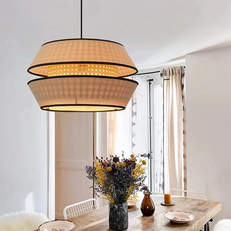 Wabi Sabi Rattan Bamboo Pendant Light – E27 Hanging Ceiling Lamp