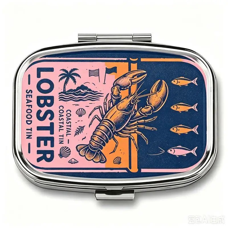 Sardines Print Metal Pill Box – 2-Compartment Travel Organizer