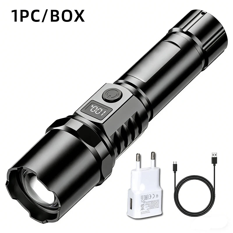 USB Rechargeable LED Flashlight – Tactical Zoom, 350+ Lumens