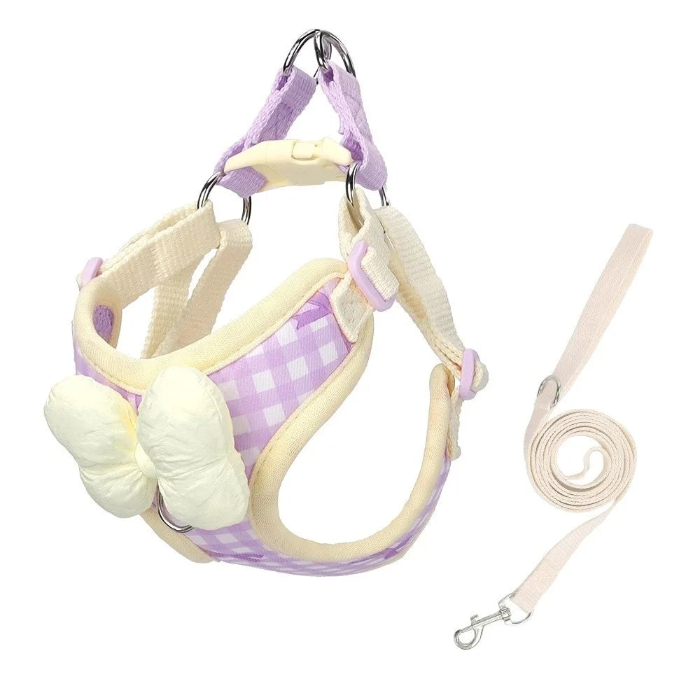 Adjustable Breathable Dog Harness Vest with Bow & Leash